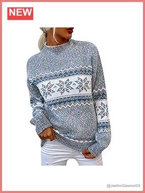 Christmas Snowflakes Half Turtleneck Knitted Pullover Sweater Holiday Vacation